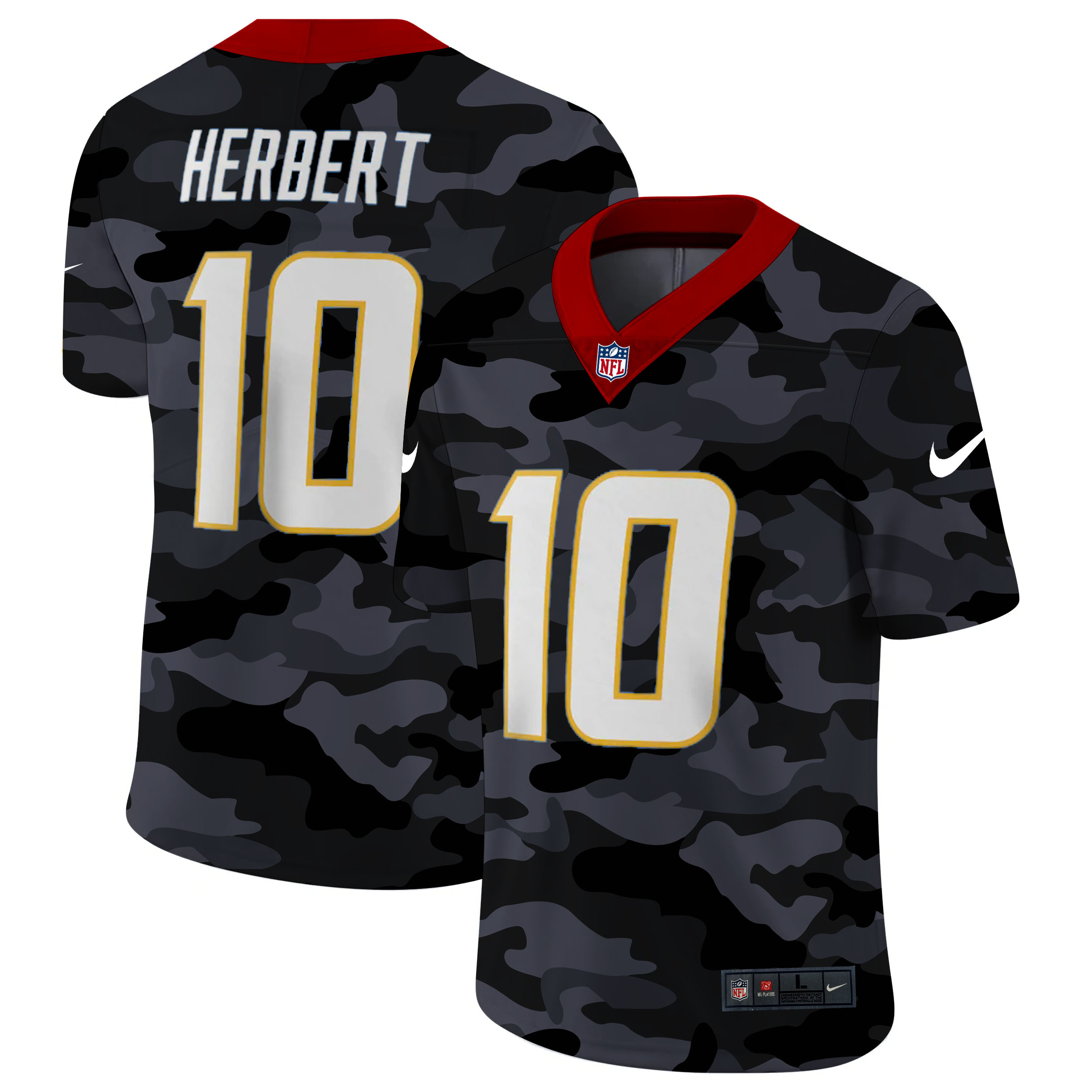 Men's Los Angeles Chargers #10 Justin Herbert Camo Limited Stitched Jersey